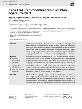 Spinal Cord Electrical Stimulation for Refractory Angina Treatment Estimulação Elétrica Da Medula Espinal No Tratamento Da Angina Refratária