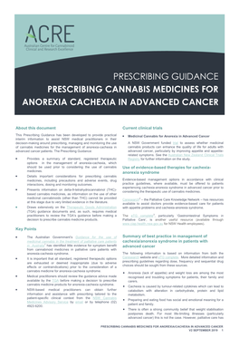 Prescribing Guidance Prescribing Cannabis Medicines for Anorexia Cachexia in Advanced Cancer
