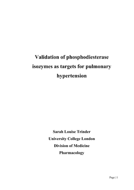 Validation of Phosphodiesterase Isozymes As Targets for Pulmonary Hypertension