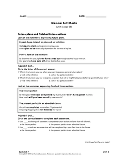 (Unit 3, Page 28) Future Plans and Finished Future Actions