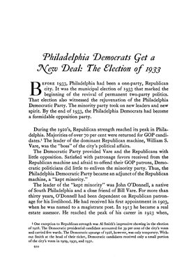 Philadelphia 'Democrats Qet a J\(Ew T)Eal: the Election 0/1933