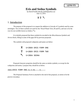 Eris and Sedna Symbols by David Faulks (Dаvіdј Faulks@Yahоο.Ca) June 12, 2016 Î a J 1
