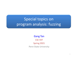 Special Topics on Program Analysis: Fuzzing