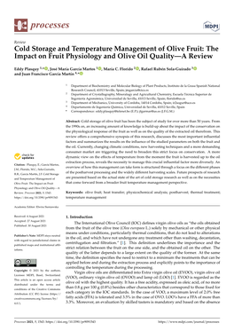 Cold Storage and Temperature Management of Olive Fruit: the Impact on Fruit Physiology and Olive Oil Quality—A Review