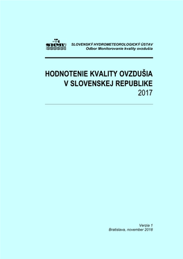 Hodnotenie Kvality Ovzdušia V Slovenskej Republike 2017