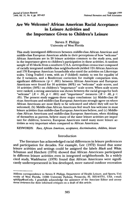 African American Racial Acceptance in Leisure Activities and the Importance Given to Children's Leisure