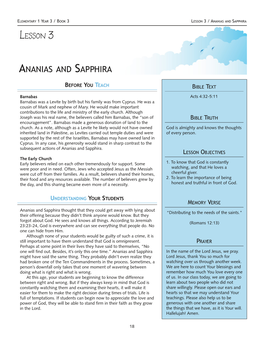 Lesson 3 / Ananias and Sapphira Lesson 3