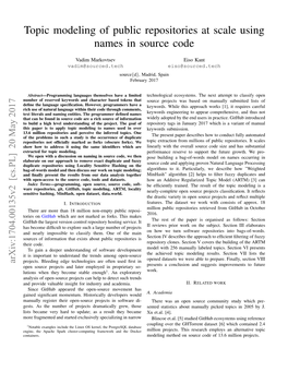 Topic Modeling of Public Repositories at Scale Using Names in Source Code