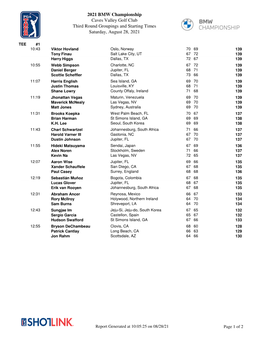 2021 BMW Championship Caves Valley Golf Club Third Round Groupings and Starting Times Saturday, August 28, 2021