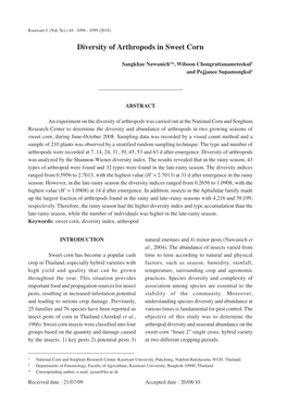 Diversity of Arthropods in Sweet Corn