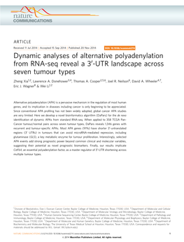 Dynamic Analyses of Alternative Polyadenylation from RNA-Seq Reveal a 30-UTR Landscape Across Seven Tumour Types
