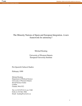 The Minority Nations of Spain and European Integration. a New Framework for Autonomy?