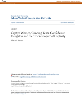 Captive Women, Cunning Texts: Confederate Daughters and the "Trick-Tongue" of Captivity Rebecca L