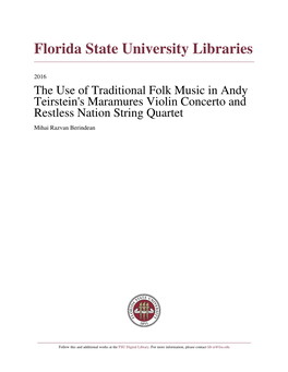 The Use of Traditional Folk Music in Andy Teirstein's Maramures Violin Concerto and Restless Nation String Quartet Mihai Razvan Berindean