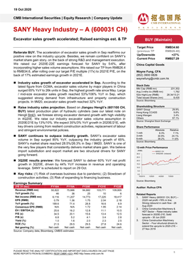 SANY Heavy Industry – a (600031 CH)