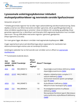 Lysosomale Sykdommer