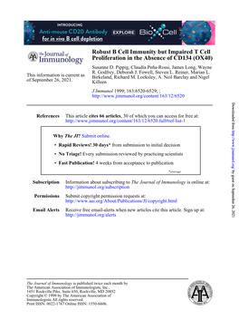 (OX40) Proliferation in the Absence of CD134 Robust B Cell Immunity But