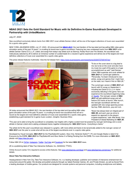 NBA® 2K21 Sets the Gold Standard for Music with Its Definitive In-Game Soundtrack Developed in Partnership with Unitedmasters