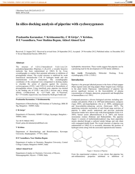 In Silico Docking Analysis of Piperine with Cyclooxygenases