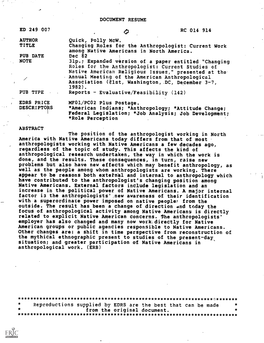 DOCUMENT RESUME ED 249 007 AUTHOR Quick, Polly Mcw. RC