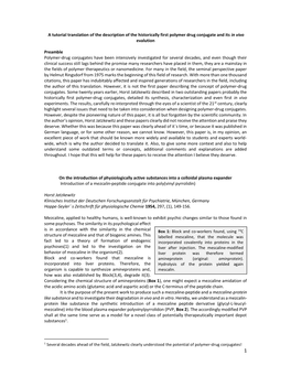 A Tutorial Translation of the Description of the Historically First Polymer Drug Conjugate and Its in Vivo Evalution