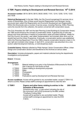 C TDR Papers Relating to Development and Renewal Services 19Th C-2014