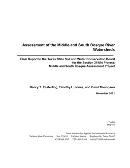 Assessment of the Middle and South Bosque River Watersheds