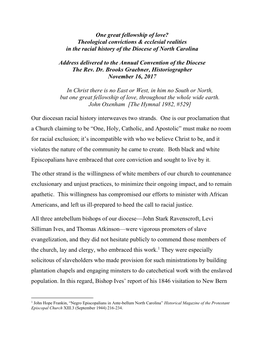 One Great Fellowship of Love? Theological Convictions & Ecclesial Realities in the Racial History of the Diocese of North Carolina