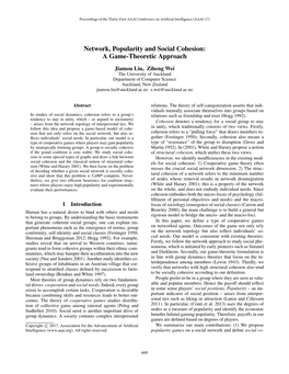 Network, Popularity and Social Cohesion: a Game-Theoretic Approach