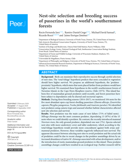 Nest-Site Selection and Breeding Success of Passerines in the World's Southernmost Forests