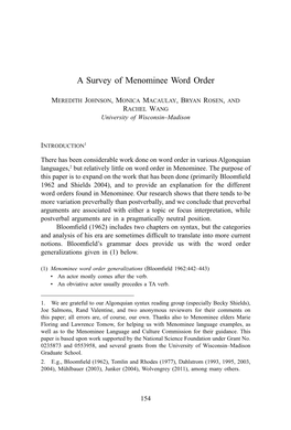 A Survey of Menominee Word Order