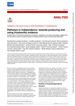 Pathways to Independence: Towards Producing and Using Trustworthy Evidence