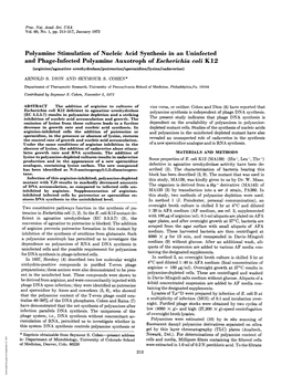 And Phage-Infected Polyamineauxotroph Ofescherichia