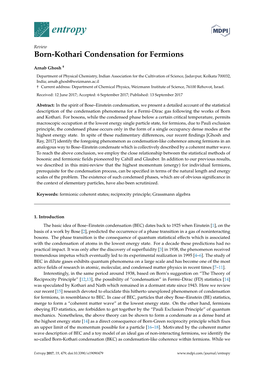 Born-Kothari Condensation for Fermions