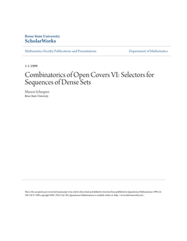 Selectors for Sequences of Dense Sets Marion Scheepers Boise State University