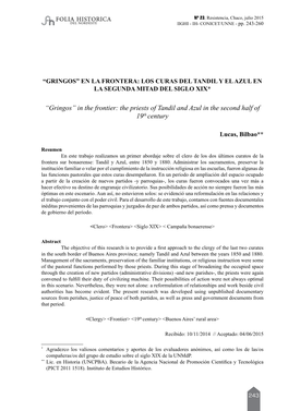 “Gringos” in the Frontier: the Priests of Tandil and Azul in the Second Half of 19Th Century