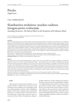 Skambančios Struktūros: Muzikos Vaidmuo Žmogaus Proto Evoliucijoje Sounding Structures: the Role of Music in the Evolution of the Human Mind