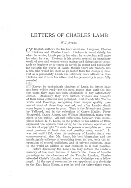 Letters of Charles Lamb