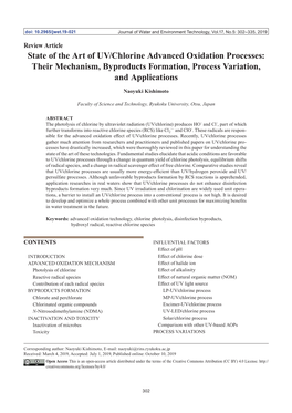 State of the Art of UV/Chlorine Advanced Oxidation Processes: Their Mechanism, Byproducts Formation, Process Variation, and Applications