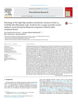 Petrology of the High-Mg Tonalites and Dioritic Enclaves of the Ca. 2130Ma