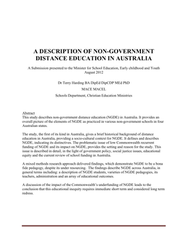 A Description of Non-Government Distance Education in Australia
