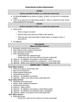 Uniform Requirements by Grade Level