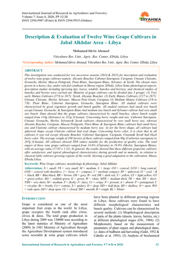 Description & Evaluation of Twelve Wine Grape Cultivars in Jabal