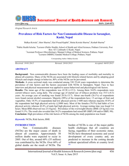 Prevalence of Risk Factors for Non Communicable Disease in Sarangkot, Kaski, Nepal