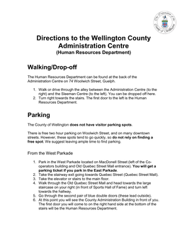 Directions to the Wellington County Administration Centre from the West