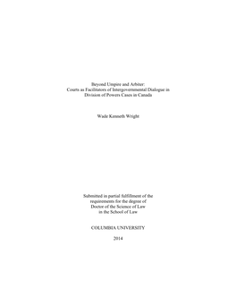 Beyond Umpire and Arbiter: Courts As Facilitators of Intergovernmental Dialogue in Division of Powers Cases in Canada