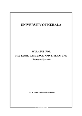 SYLLABUS for M.A TAMIL LANGUAGE and LITERATURE (Semester System)