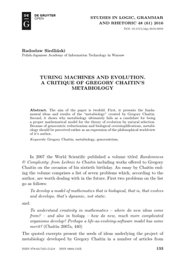 Turing Machines and Evolution. a Critique of Gregory Chaitin’S Metabiology