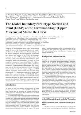 (GSSP) of the Tortonian Stage (Upper Miocene) at Monte Dei Corvi