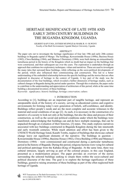 Heritage Significance of Late 19Th and Early 20Th Century Buildings in the Buganda Kingdom, Uganda